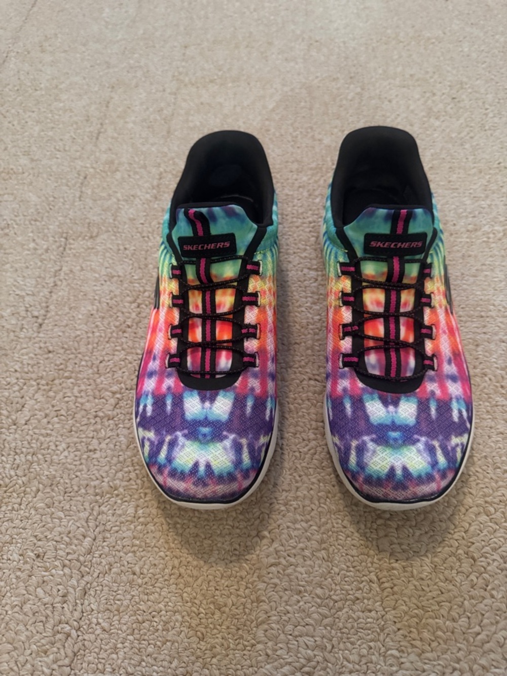 Skechers Women’s Tie-Dye Pattern Mesh Sneakers - Purple, Blue, Pink, Green